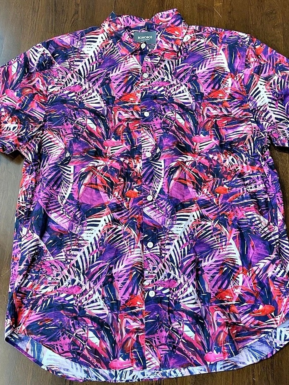 Bonobos Italian Shirting Riviera Short Sleeve Shirt Mens L Standard Fit Palm